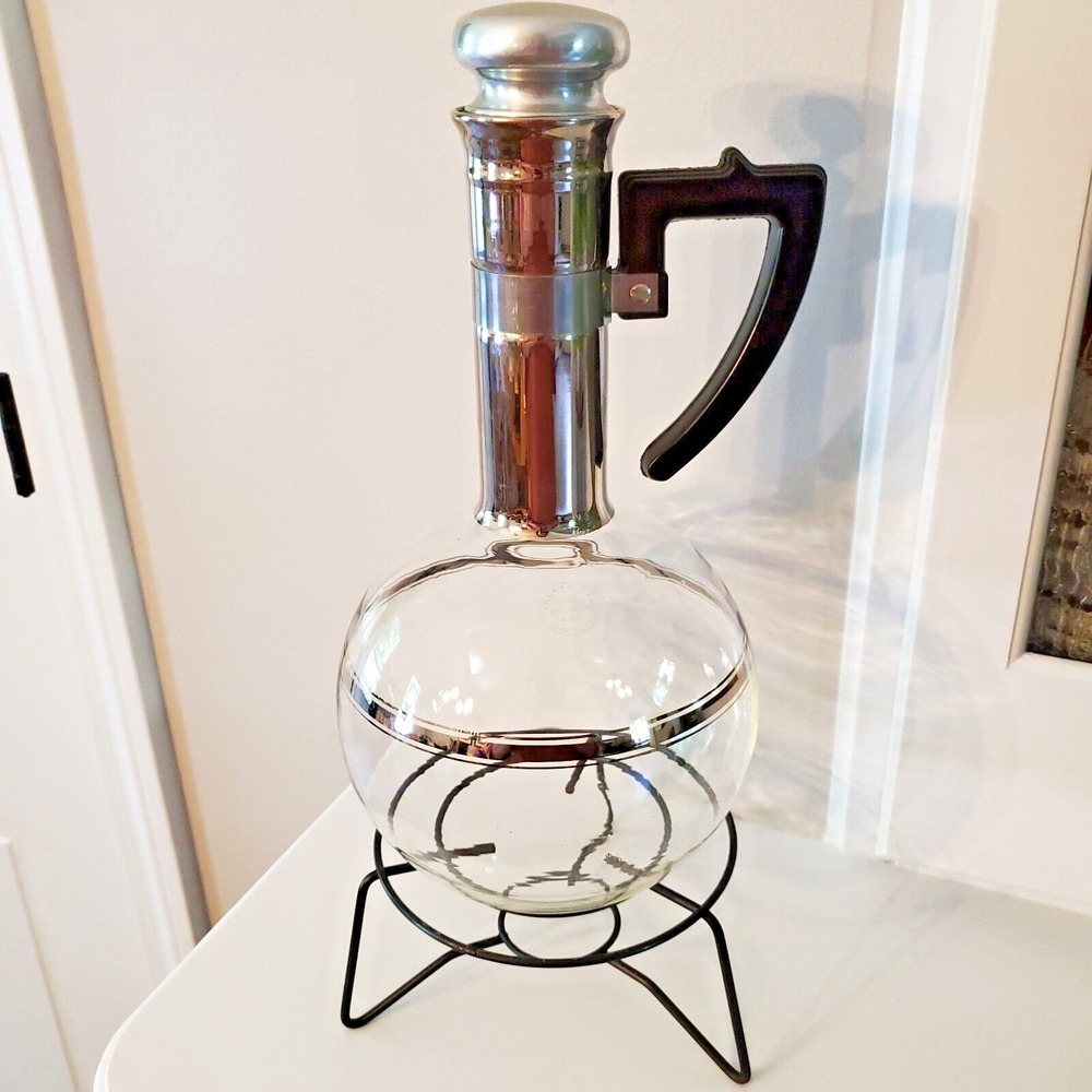 Inland XXX Coffee Carafe Warming Stand Cork Stopper Hand Blown Glass 16 Cup Vtg